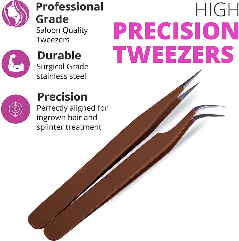 Sivote Eyelash Tweezers, 2-Pack, Hand Calibrated Straight and Curved Tips, Stainless Steel Lash Tweezers for Eyelash Extensions, Matte Silver - Image 5